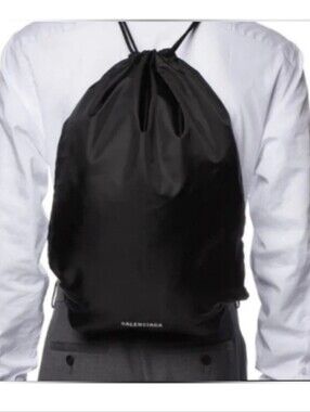 NWT Balenciaga Black EXPLORER Drawstring Backpack Sz 19.5 X 14 Inch